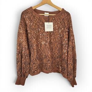 Mark & James Badgley Mischka Izzie Sequin Lace Sweater Women's Size 2XL NEW